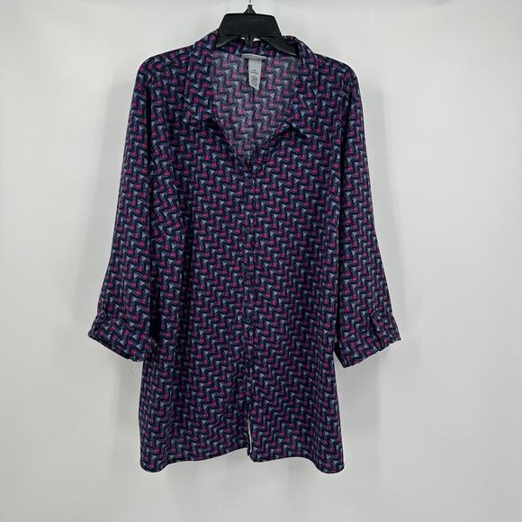 Catherines Size 3X Retro Geometric Print Tunic Top 3/4 Sleeve Boho Statement - Picture 1 of 7